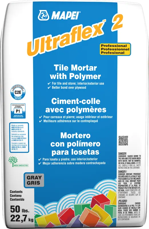 Mapei - Ultraflex 2 Professional Tile Mortar with Polymer, Gray - 50 lb