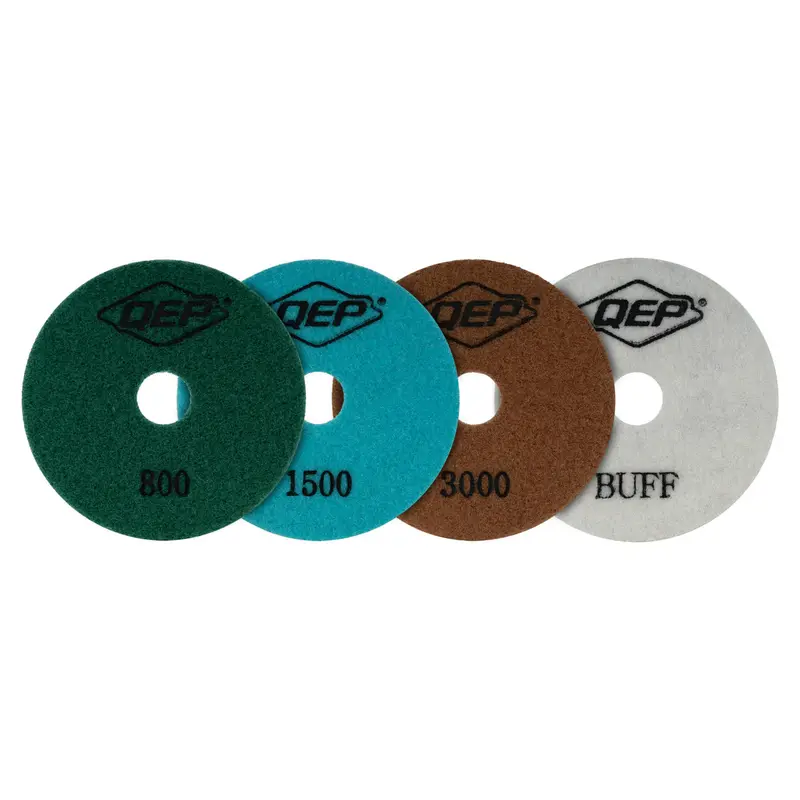 QEP - Diamond Dry Polishing Pad Set Xtreme Pro-Series 4" - 800, 1500, 3000 Grit and Buffing Pad