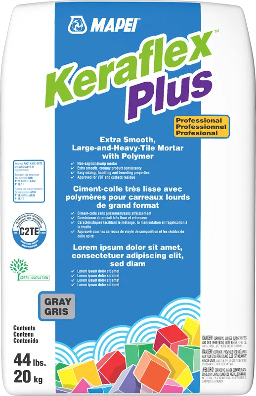 Mapei - Keraflex Plus Extra Smooth Large & Heavy-Tile Mortar, Gray - 44 lb