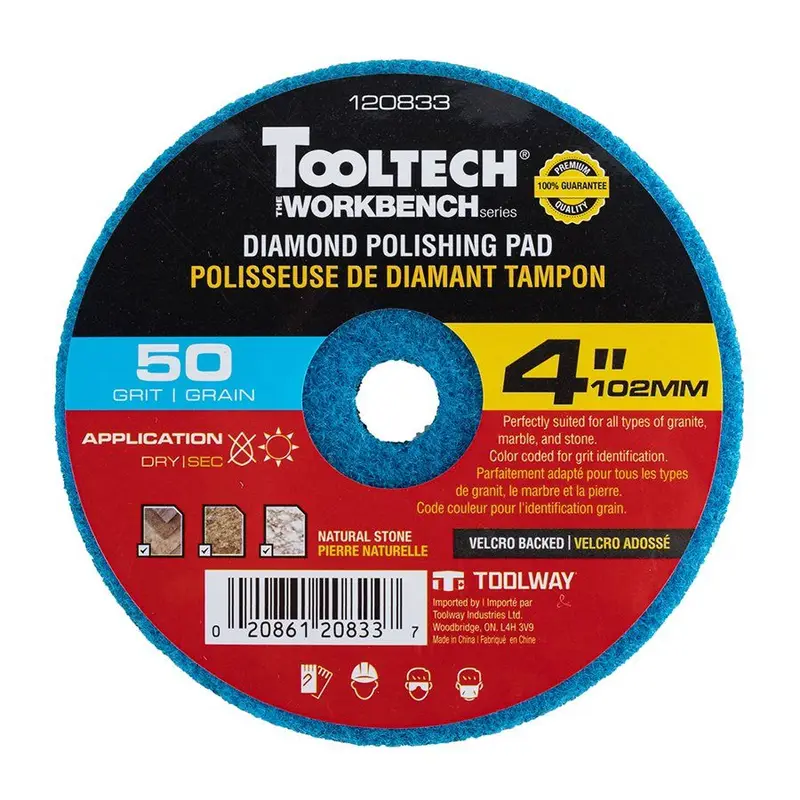 Toolway Dry Polishing Wheel Tooltech Workbench Diamond 50 Grit with Velcro Backed 4"