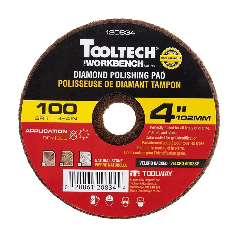 Toolway Dry Polishing Wheel Tooltech Workbench Diamond 100 Grit with Velcro Backed 4"