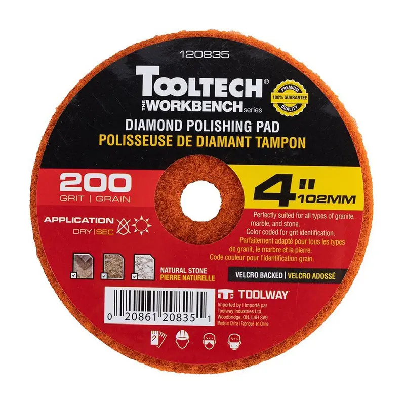 Toolway Dry Polishing Wheel Tooltech Workbench Diamond 200 Grit with Velcro Backed 4"
