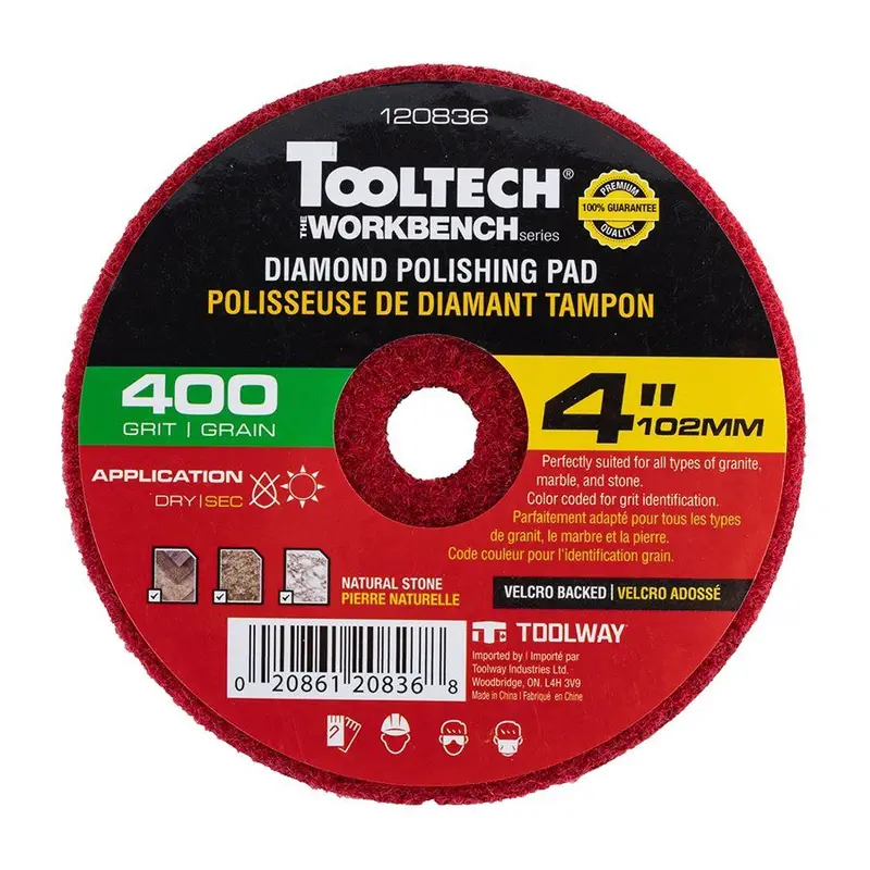 Toolway Dry Polishing Wheel Tooltech Workbench Diamond 400 Grit with Velcro Backed 4"