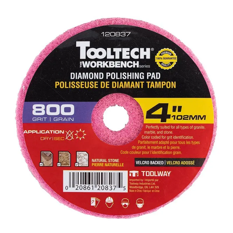Toolway Dry Polishing Wheel Tooltech Workbench Diamond 800 Grit with Velcro Backed 4"