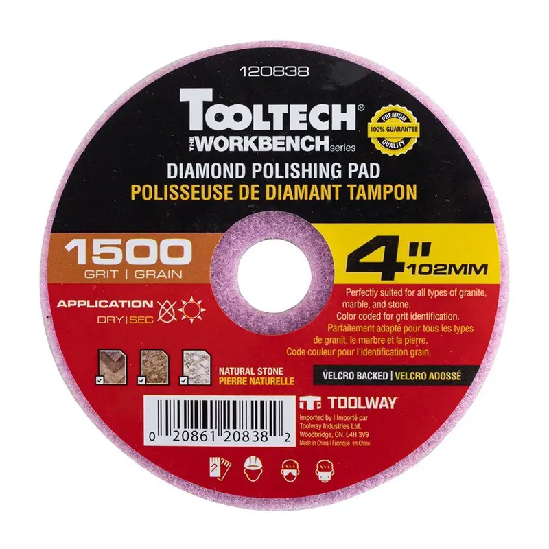 Toolway Dry Polishing Wheel Tooltech Workbench Diamond 1500 Grit with Velcro Backed 4"