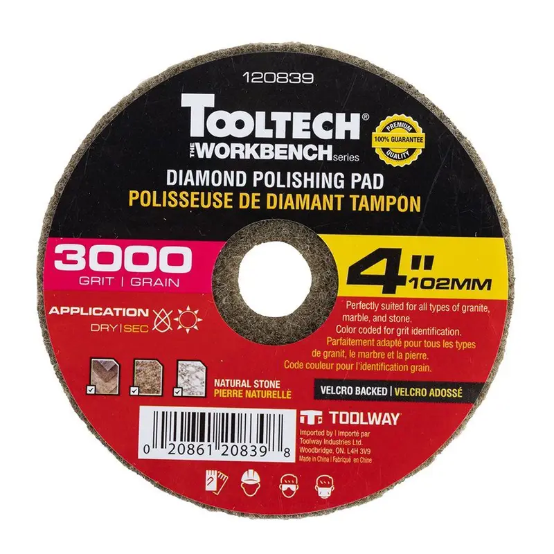 Toolway Dry Polishing Wheel Tooltech Workbench Diamond 3000 Grit with Velcro Backed 4"