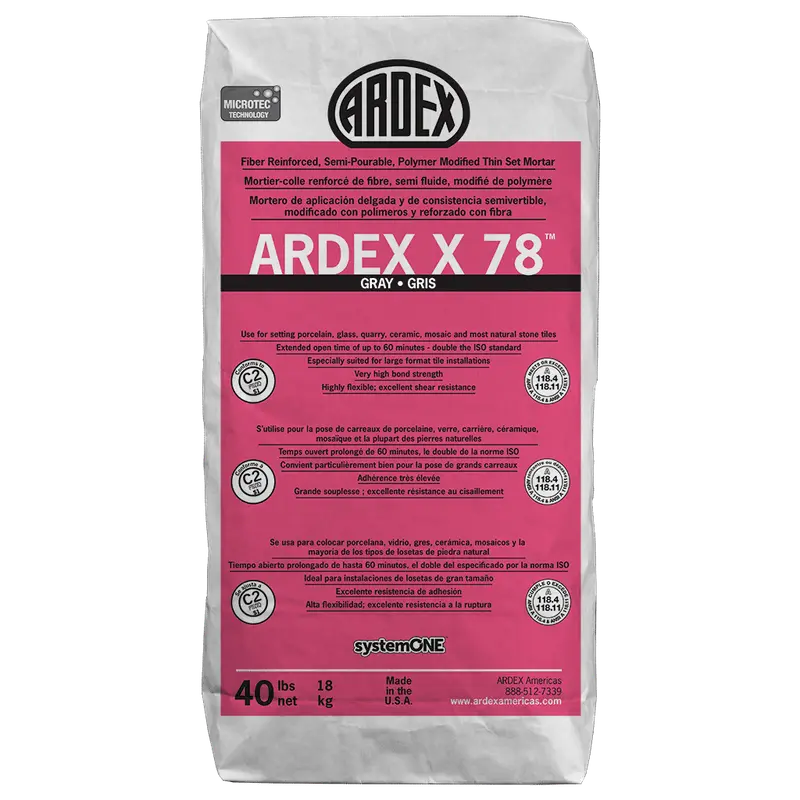 Ardex - X 78 Fiber-Reinforced Semi-Pourable Thin-Set Mortar, Gray - 40 lb