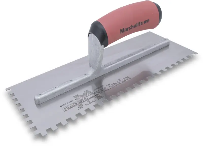 Marshalltown - Left-Handed Square-Notch Trowel Standard 4-1/2" x 11" Tempered Steel 1/2" x 1/2" x 1/2" with DuraSoft Handle