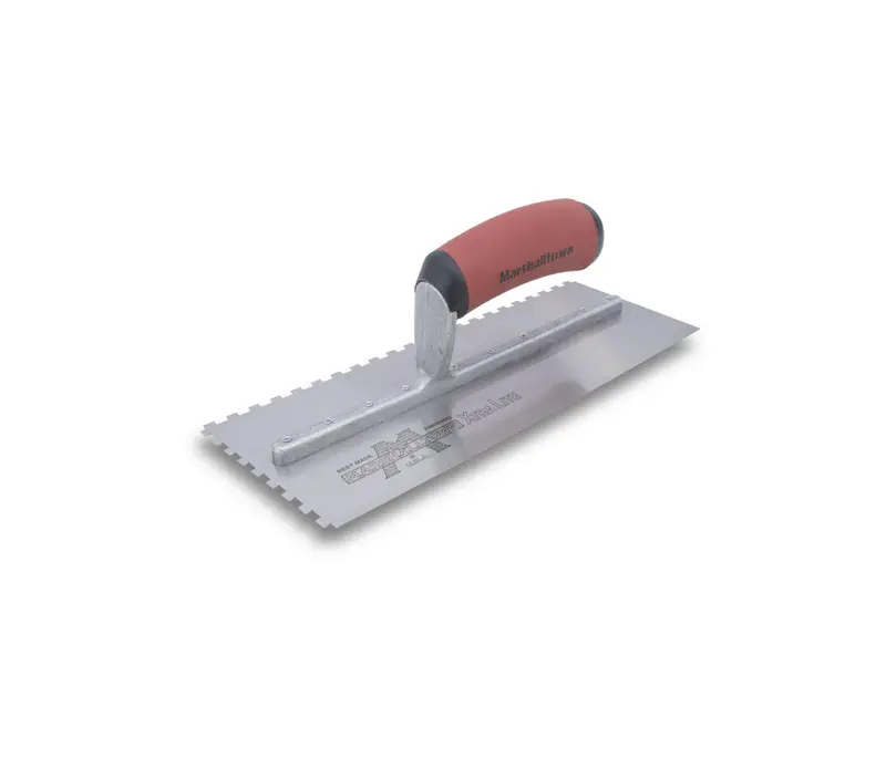 Marshalltown - Right-Handed Square-Notch Trowel 4-1/2" x 11" Tempered Steel 1/4" x 1/8" x 1/4" with DuraSoft Handle and Cut-Back Edges