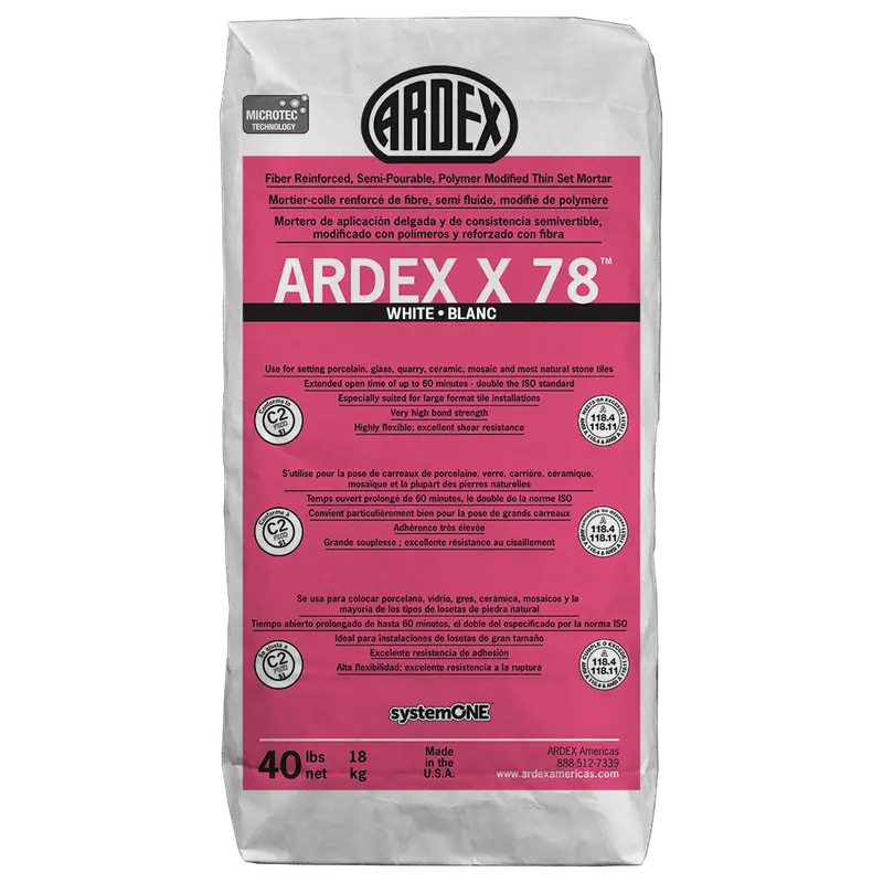 Ardex - X 78 Fiber-Reinforced Semi-Pourable Thin-Set Mortar, White - 40 lb