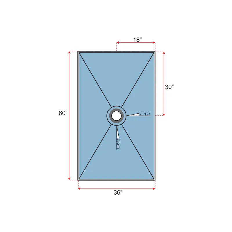 Übertile - Shower Pan POINT Series with Center Outlet Position 36" x 60"