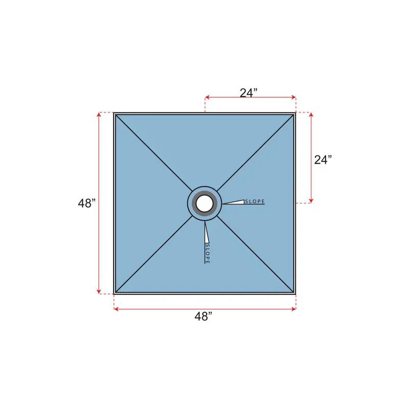 Übertile - Shower Pan POINT Series with Center Outlet Position 48" x 48"