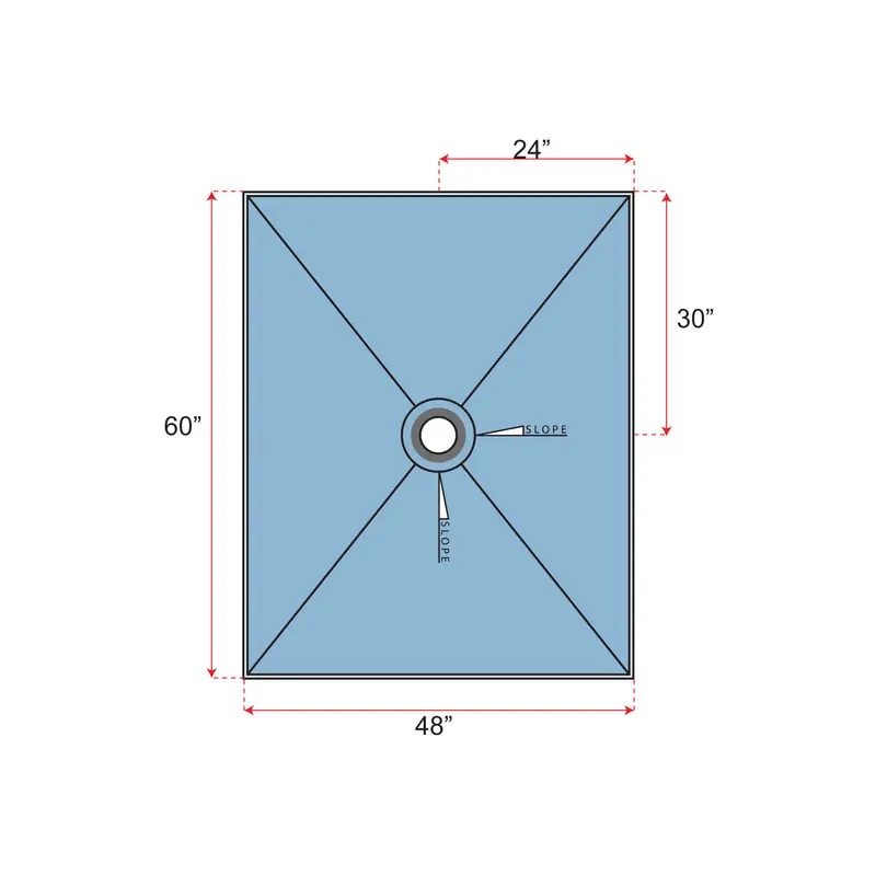 Übertile - Shower Pan POINT Series with Center Outlet Position 48" x 60"