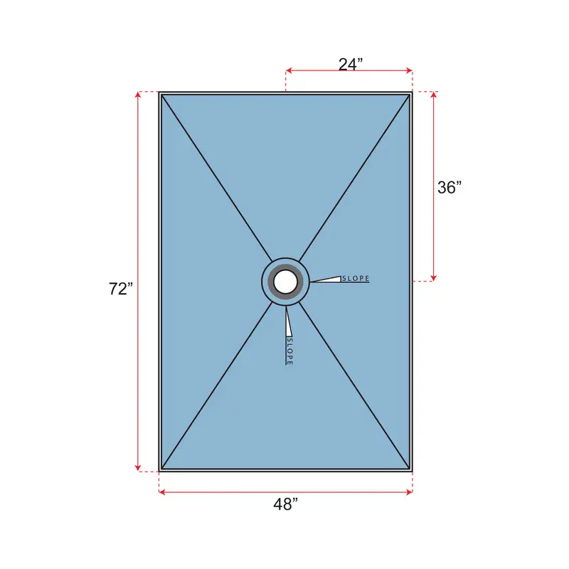 Übertile - Shower Pan POINT Series with Center Outlet Position 48" x 72"