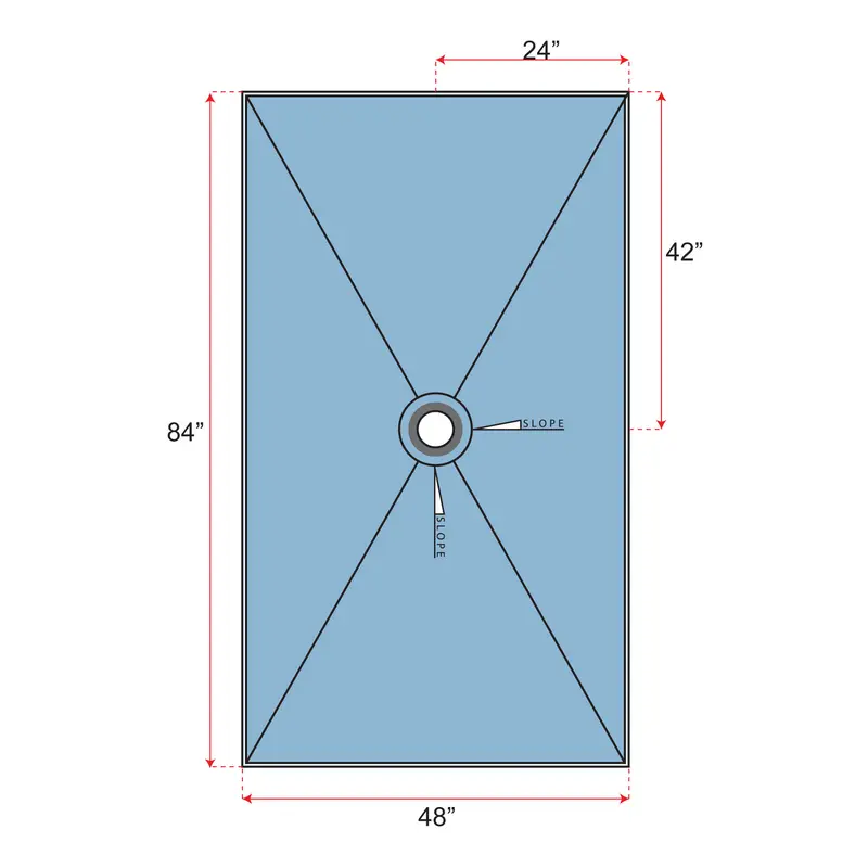 Übertile - Shower Pan POINT Series with Center Outlet Position 48" x 84"
