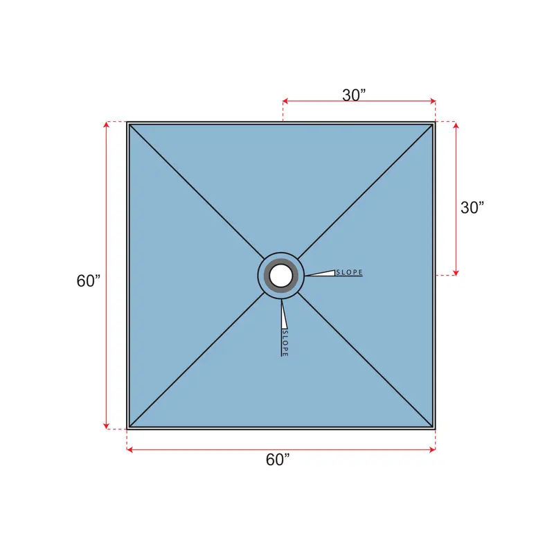 Übertile - Shower Pan POINT Series with Center Outlet Position 60" x 60"
