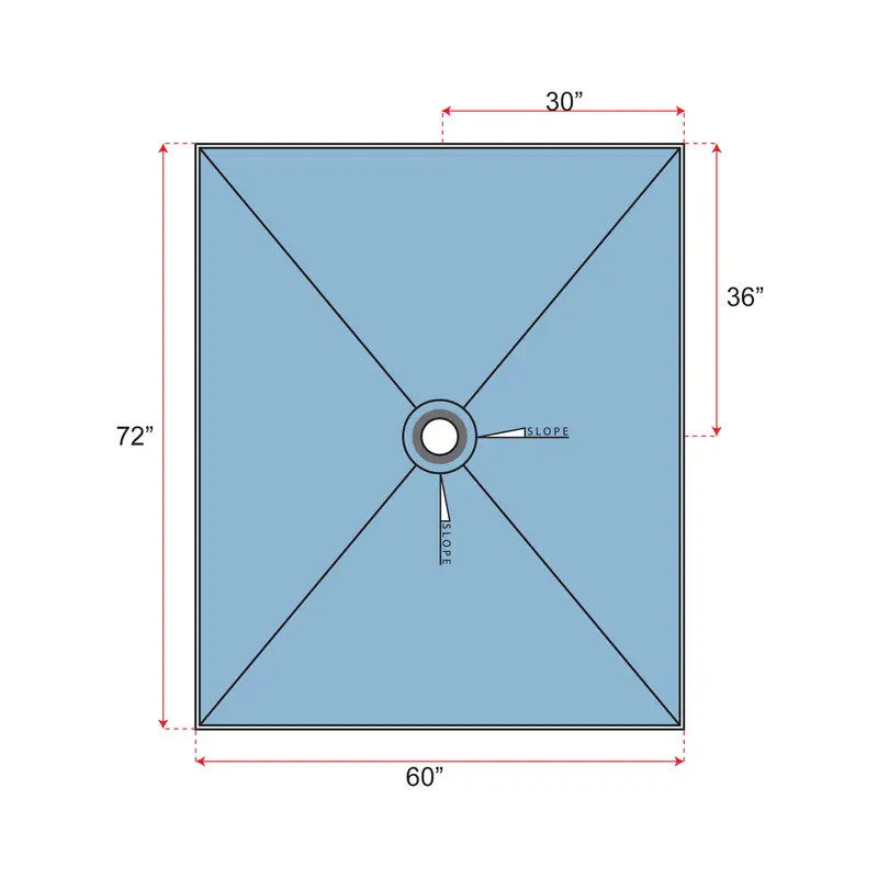 Übertile - Shower Pan POINT Series with Center Outlet Position 60" x 72"