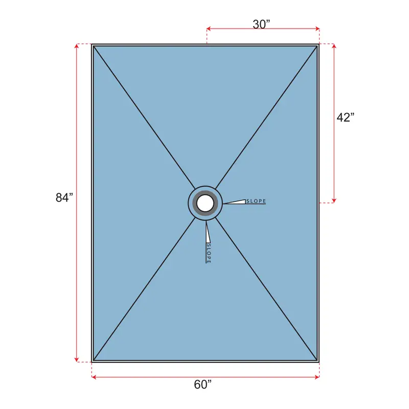 Übertile - Shower Pan POINT Series with Center Outlet Position 60" x 84"