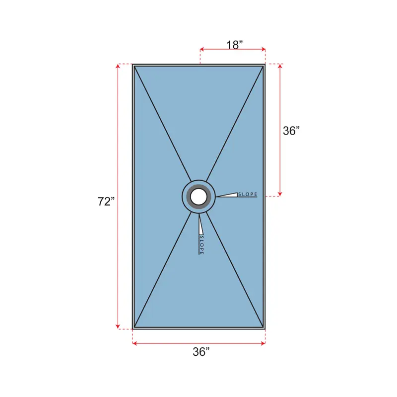 Übertile - Shower Pan POINT Series with Center Outlet Position 36" x 72"