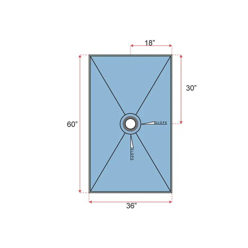 Übertile - Shower Pan THIN Series with Center Outlet Position 36" x 60"