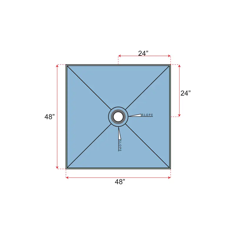 Übertile - Shower Pan THIN Series with Center Outlet Position 48" x 48"