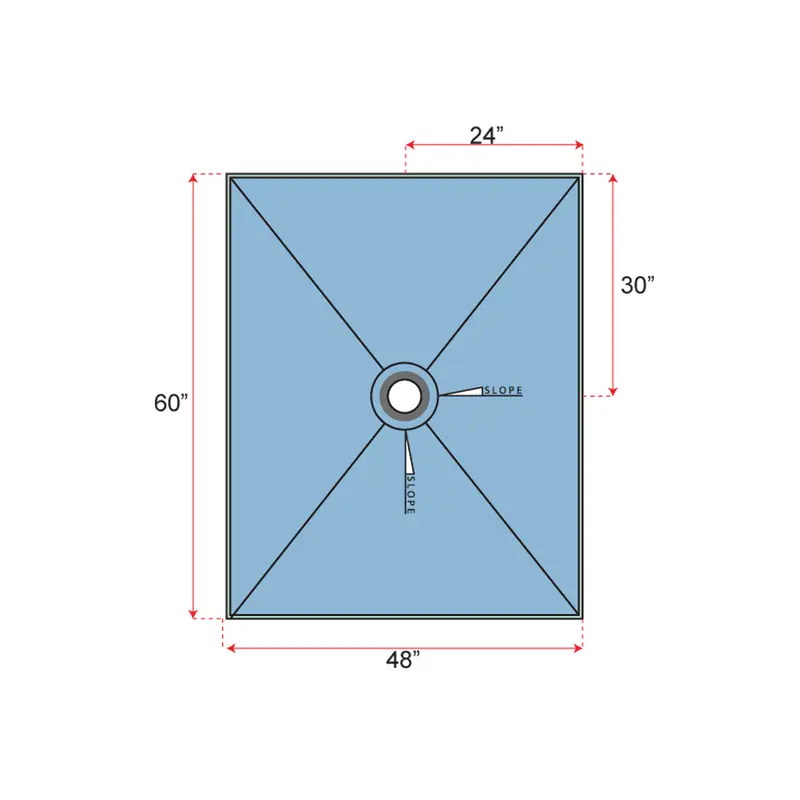 Übertile - Shower Pan THIN Series with Center Outlet Position 48" x 60"