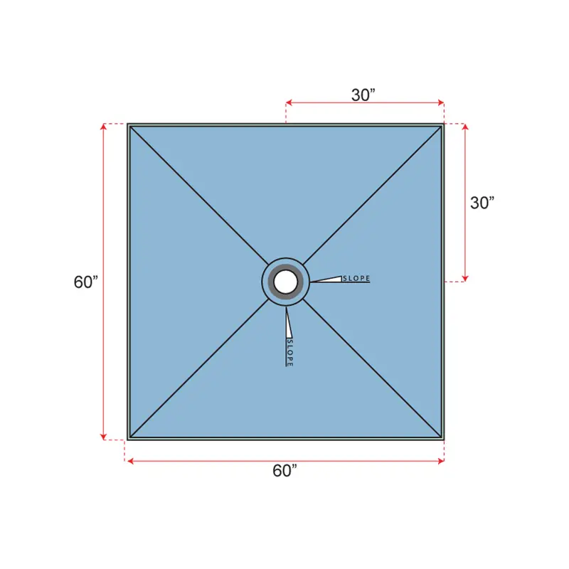 Übertile - Shower Pan THIN Series with Center Outlet Position 60" x 60"