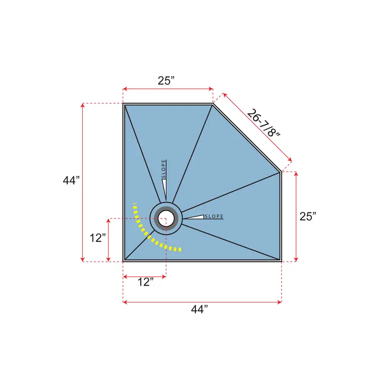 Übertile - Shower Pan POINT Series with Neo Angle Outlet Position 44" x 44"