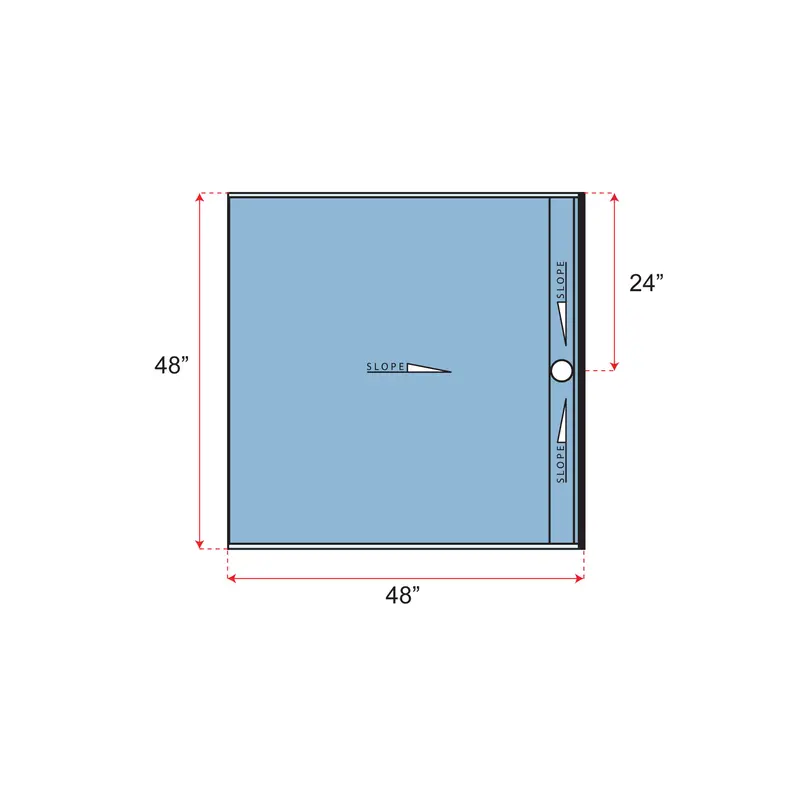 Übertile - Shower Pan LINEAR Series with Offset Outlet Position 48" x 48"