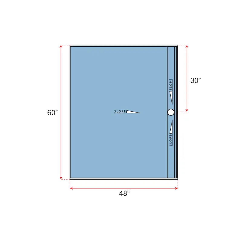 Übertile - Shower Pan LINEAR Series with Offset Outlet Position 48" x 60"