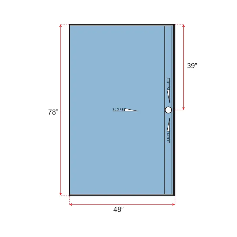 Übertile - Shower Pan LINEAR Series with Offset Outlet Position 48" x 78"