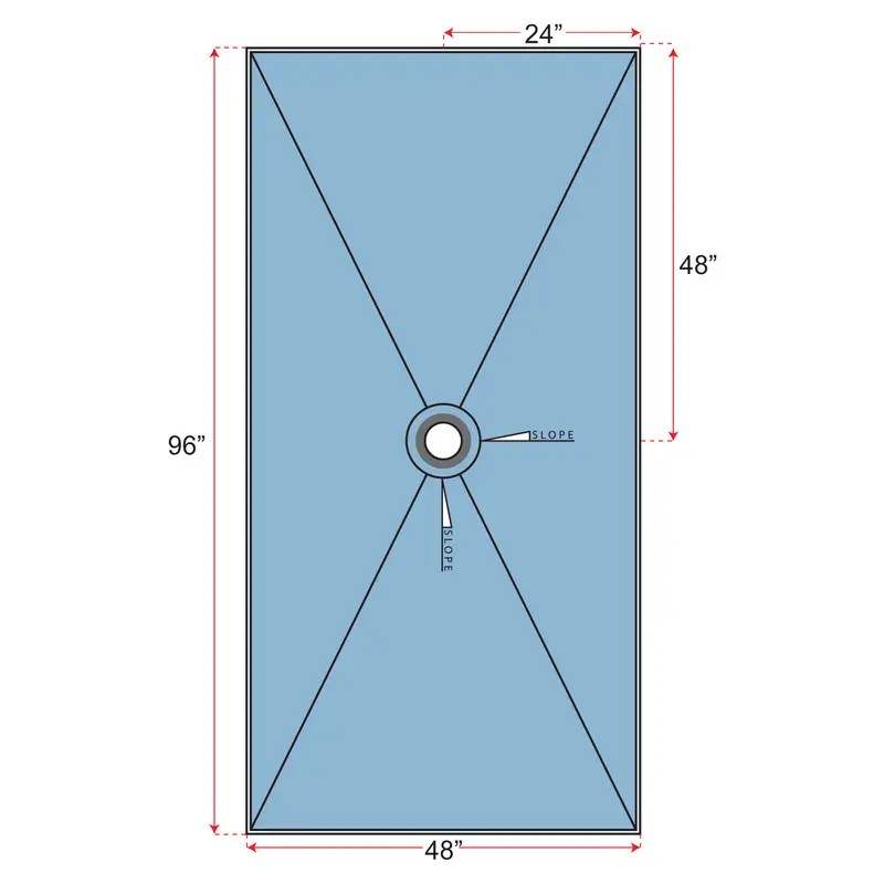 Übertile - Shower Pan POINT Series with Center Outlet Position 48" x 96"