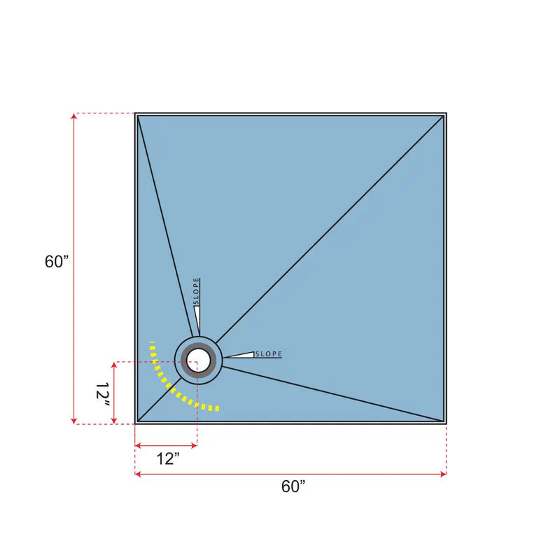 Übertile - Shower Pan POINT Series with Corner Outlet Position 60" x 60"