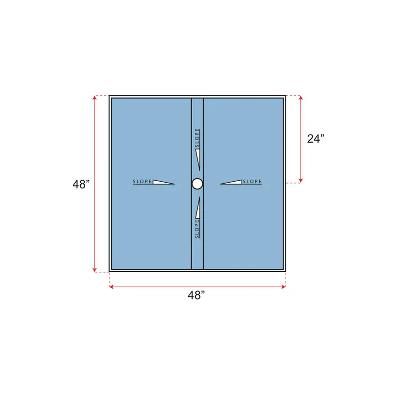 Übertile - Shower Pan LINEAR Series with Center Outlet Position 48" x 48"