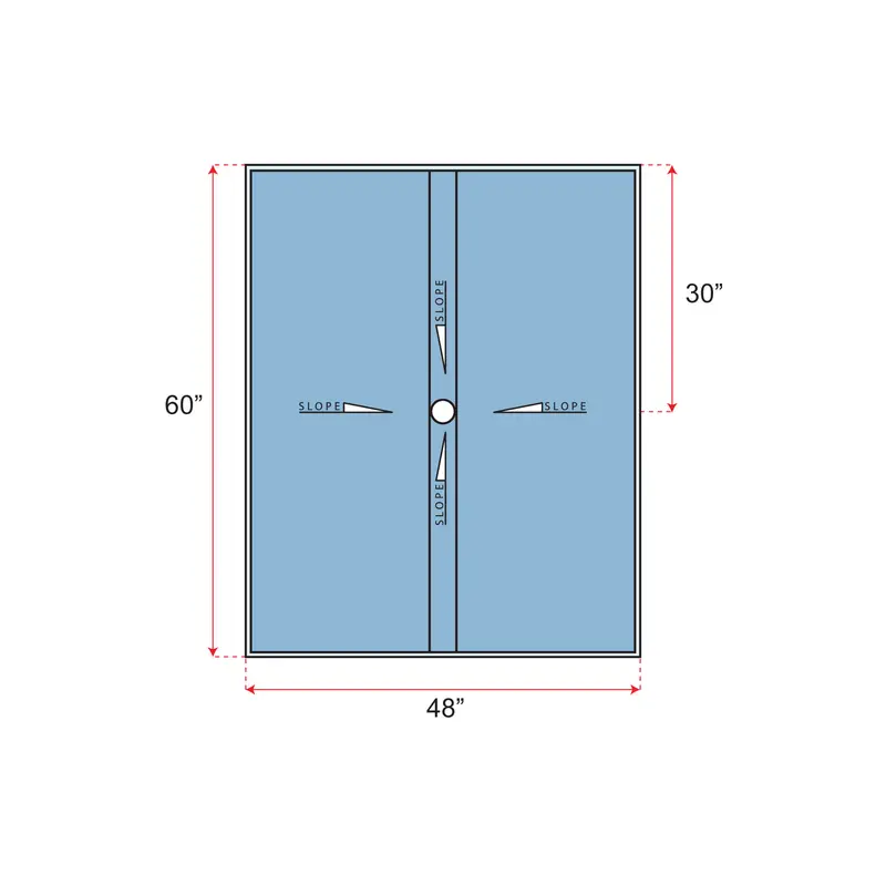 Übertile - Shower Pan LINEAR Series with Center Outlet Position 48" x 60"