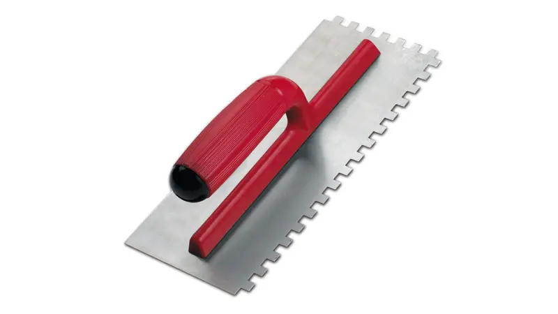 Rubi Square Notched Trowel 4-3/4" x 11" Steel with Open Bicolor Plastic Handle 5/16" x 5/16"