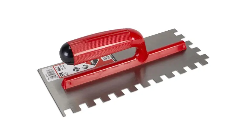 Rubi Square Notched Trowel 4-3/4" x 11" Steel with Open Bicolor Plastic Handle 1/2" x 1/2"
