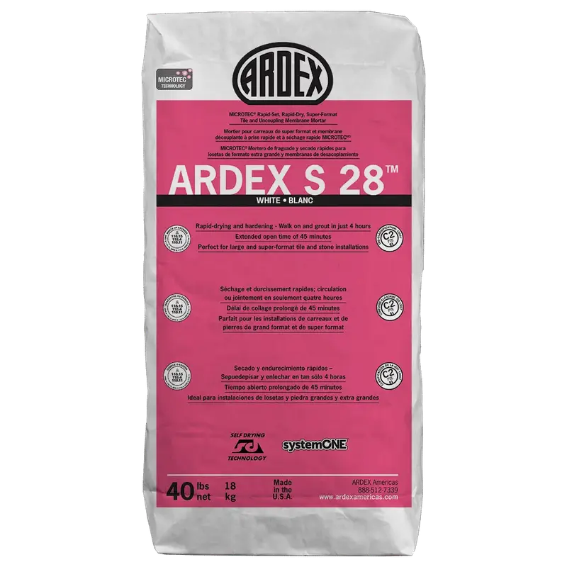 Ardex - S 28 MICROTEC Large Tile & Uncoupling Membrane Mortar, White - 40 lb