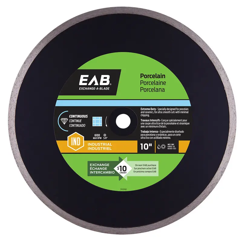 EAB - Industrial Diamond Blade Continuous Rim Porcelain Tile Black 10"