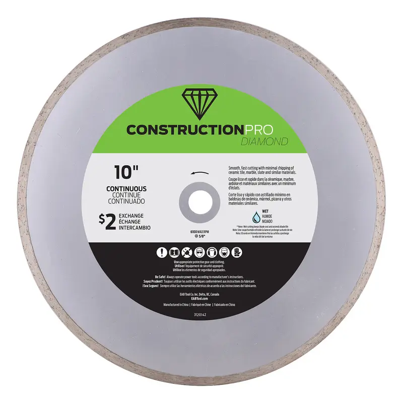 EAB - Construction Pro Diamond Blade Continuous Rim Ceramic Tile Yellow 10"