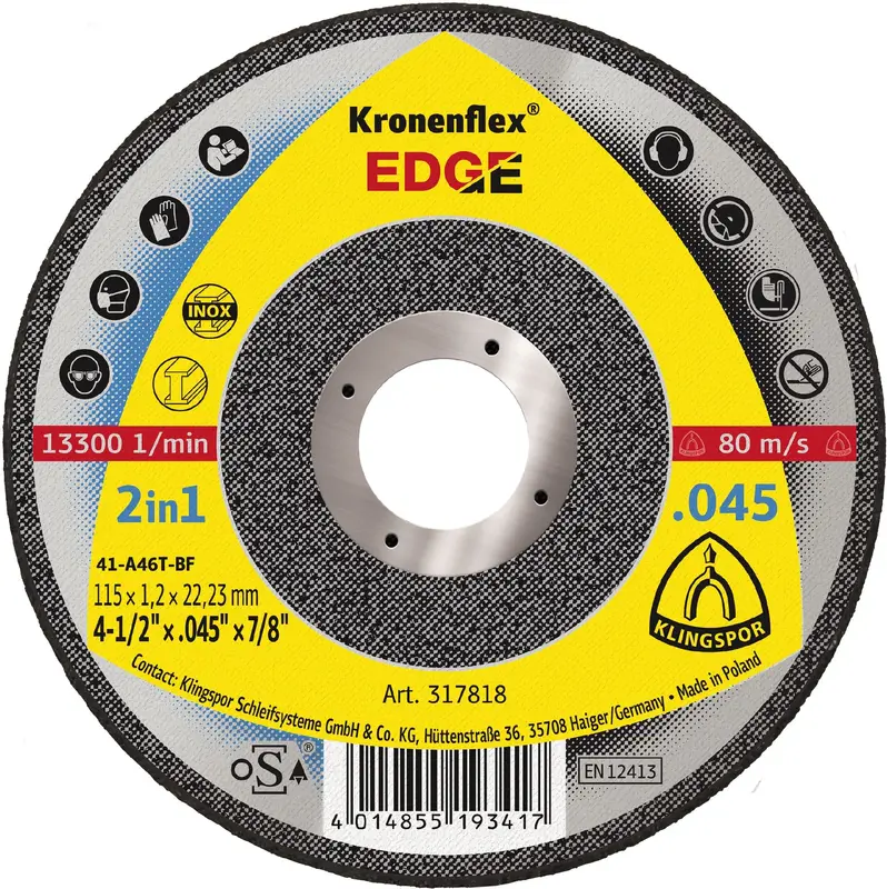 Klingspor - Kronenflex® cut-off wheels 0,8 - 1,0 mm EDGE 4-1/2X.045X7/8"