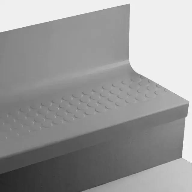 Tarkett - Angle Fit Rubber Stair Tread with Integrated Riser - RNRDTR VL4 SQ Raised Round #VL4 Cool Metal No Insert 42"