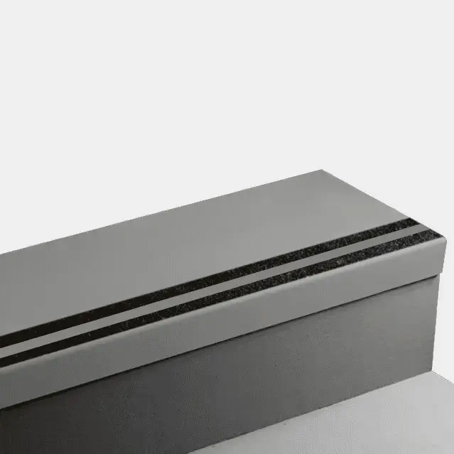 Angle Fit Rubber Stair Tread - SAN 38 SQ Service Weight Safe-T-Grip #38 Pewter with Two 1" Black Grip Tape Inserts 72"