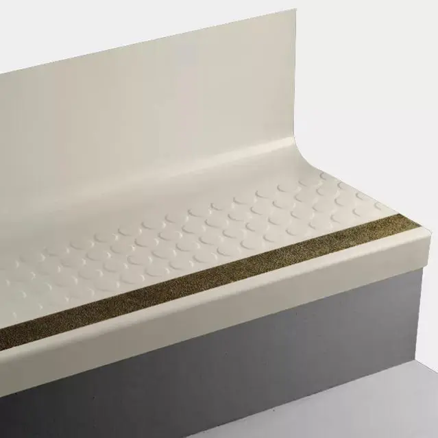 Tarkett - Angle Fit Rubber Stair Tread with Integrated Riser - VIRNRDTRSPS VE3 SQ Raised Round Speckled #VE3 Spokane Warm with 47 Brown Rubber Insert 96"