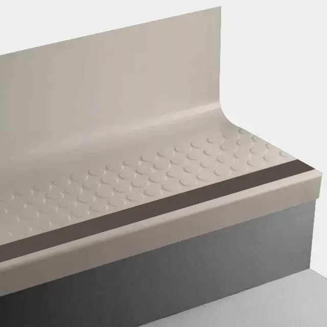 Tarkett - Angle Fit Rubber Stair Tread with Integrated Riser - VIRNRDTRS 09 SQ Raised Round #09 Clay with 47 Brown Rubber Insert 54"