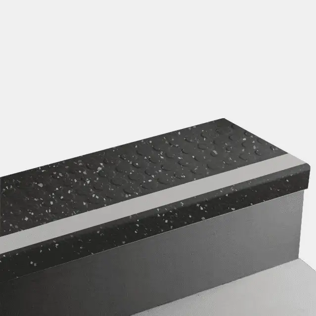 Angle Fit Rubber Stair Tread - VIRNRDS VG3 SQ Raised Round #VG3 Ironside with 55 Silver Grey Rubber Insert 96"