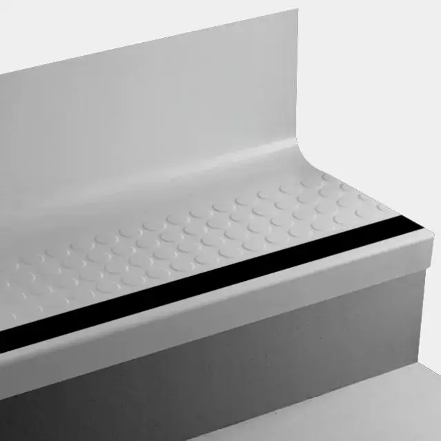 Angle Fit Rubber Stair Tread with Integrated Riser - VIRNRDTRS 21 SQ Raised Round #21 Platinum with 40 Black Rubber Insert 96"