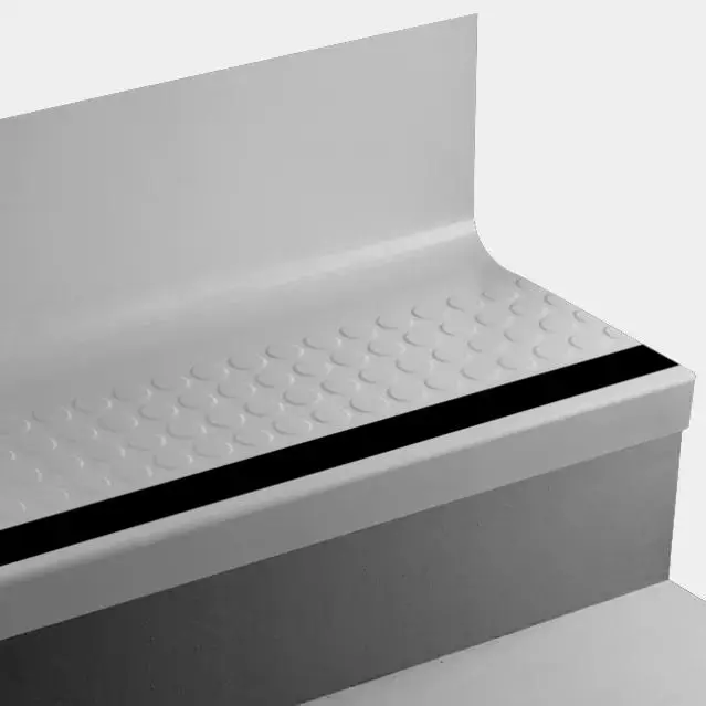 Angle Fit Rubber Stair Tread with Integrated Riser - VIRNRDTRS 23 SQ Raised Round #23 Vapor Grey with 40 Black Rubber Insert 108"