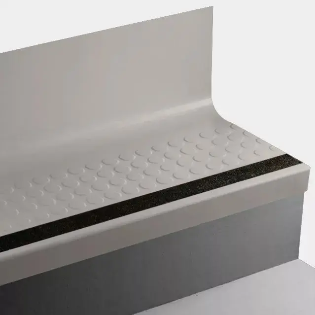 Tarkett - Angle Fit Rubber Stair Tread with Integrated Riser - VIRNRDTR 121 SQ Raised Round #121 Cement with Black Grit Tape Insert 60"