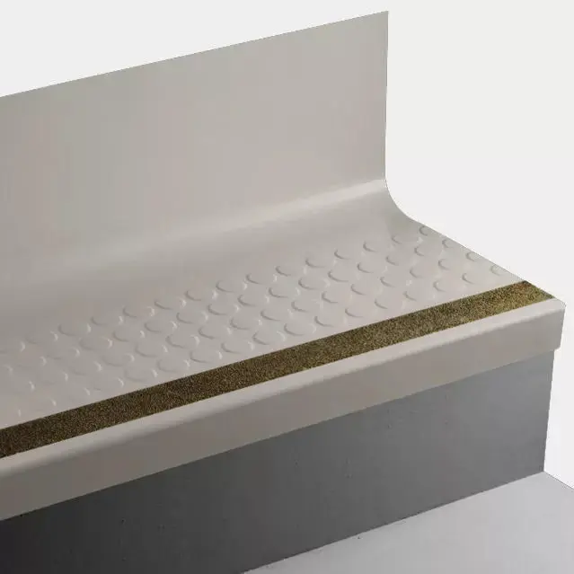 Tarkett - Angle Fit Rubber Stair Tread with Integrated Riser - VIRNRDTR VK8 SQ Raised Round #VK8 Sandstorm with Black Grit Tape Insert 72"